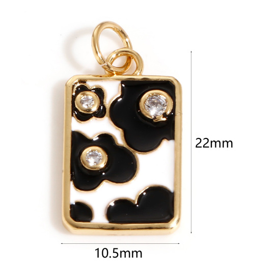 Image de Breloques en Laiton Plaqué Or Véritable 18K Noir & Blanc Émail 22mm x 10.5mm, 1 Pièce