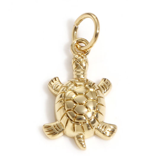 Image de Breloques en Laiton Tortue de Mer Plaqué Or Véritable 18K 19mm x 9mm, 2 Pcs