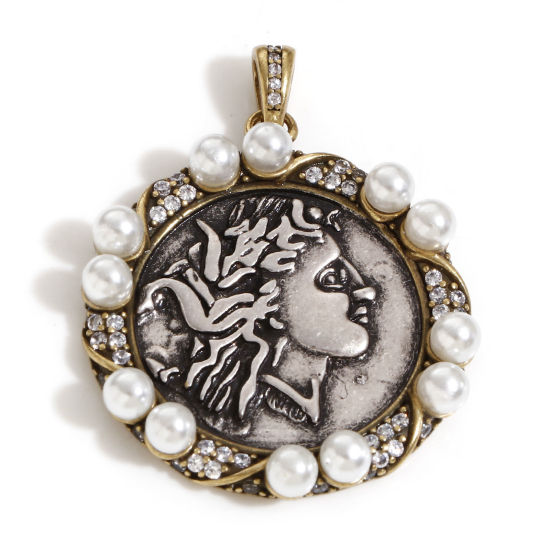 Imagen de 1 Unidad Latón Coin Colgantes Plata Antigua Bronce Antiguo Dos Colores Ronda Retrato Cabeza Doble Cara 3.8cm x 3cm