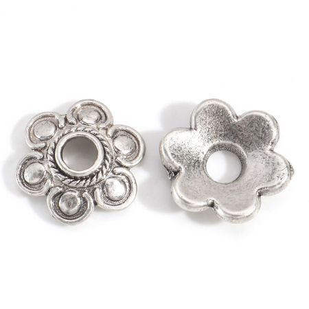 Image de Coupelles en Alliage de Zinc (Sans Plomb & Nickel & Cadmium) Fleur Argent Vieilli (Convenable à Perle 22mm Dia.) 15mm x 14mm, 20 Pcs