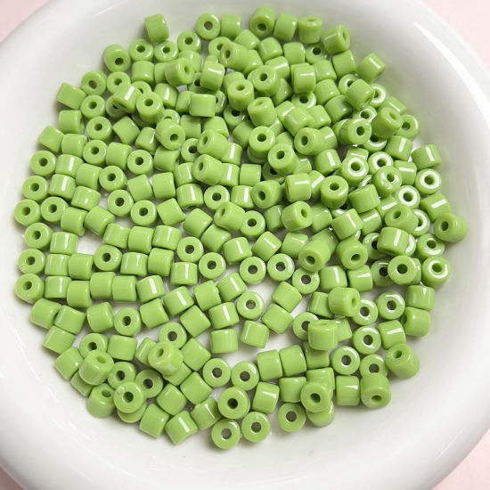 Picture of Acrylic Beads For DIY Jewelry Making Fruit Green Opaque Round About 6mm x 5mm, Hole: Approx 2mm, 1 Packet (Approx 50 PCs/Packet)