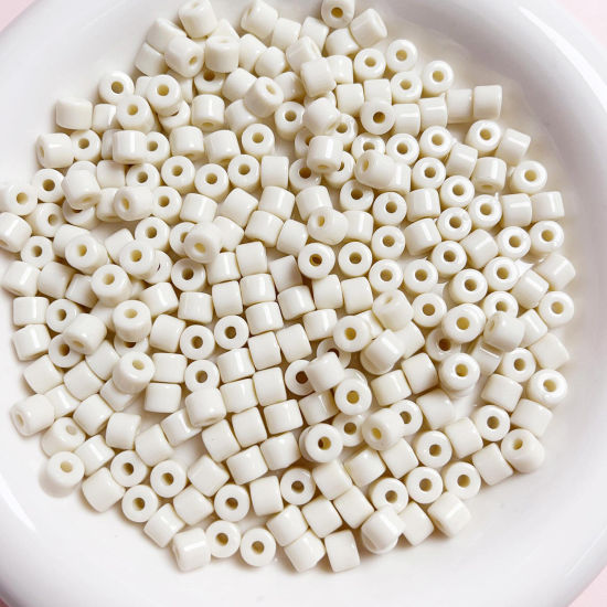 Picture of Acrylic Beads For DIY Jewelry Making Milk White Opaque Round About 6mm x 5mm, Hole: Approx 2mm, 1 Packet (Approx 50 PCs/Packet)