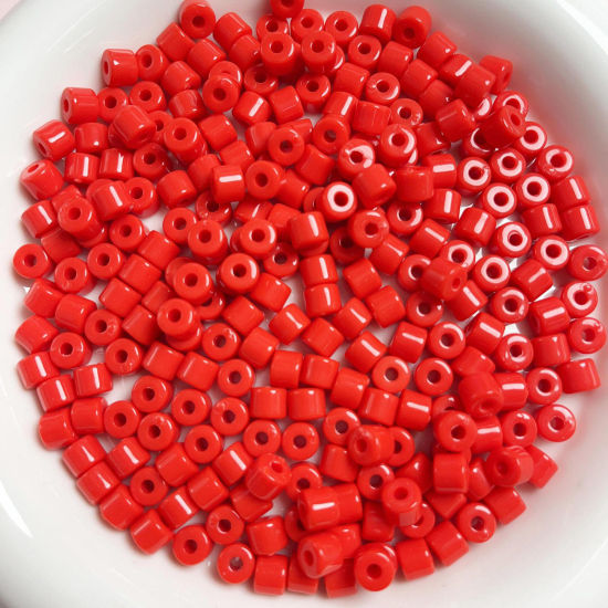 Picture of Acrylic Beads For DIY Jewelry Making Red Opaque Round About 6mm x 5mm, Hole: Approx 2mm, 1 Packet (Approx 50 PCs/Packet)