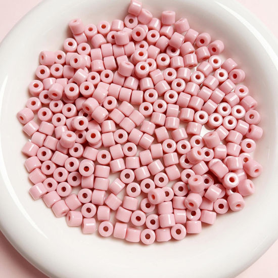 Picture of Acrylic Beads For DIY Jewelry Making Pink Opaque Round About 6mm x 5mm, Hole: Approx 2mm, 1 Packet (Approx 50 PCs/Packet)