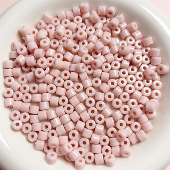 Picture of Acrylic Beads For DIY Jewelry Making Light Pink Opaque Round About 6mm x 5mm, Hole: Approx 2mm, 1 Packet (Approx 50 PCs/Packet)