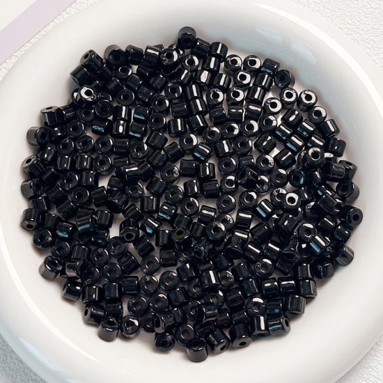 Picture of Acrylic Beads For DIY Jewelry Making Black Opaque Round About 6mm x 5mm, Hole: Approx 2mm, 1 Packet (Approx 50 PCs/Packet)