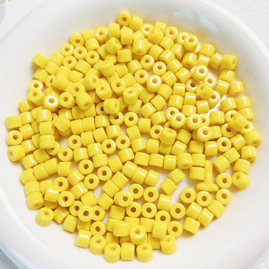 Picture of Acrylic Beads For DIY Jewelry Making Yellow Opaque Round About 6mm x 5mm, Hole: Approx 2mm, 1 Packet (Approx 50 PCs/Packet)