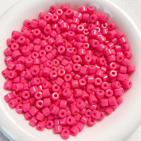Picture of Acrylic Beads For DIY Jewelry Making Hot Pink Opaque Round About 6mm x 5mm, Hole: Approx 2mm, 1 Packet (Approx 50 PCs/Packet)