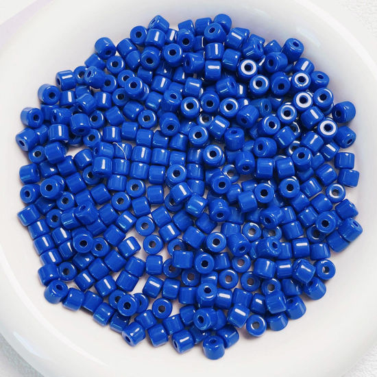 Picture of Acrylic Beads For DIY Jewelry Making Royal Blue Opaque Round About 6mm x 5mm, Hole: Approx 2mm, 1 Packet (Approx 50 PCs/Packet)