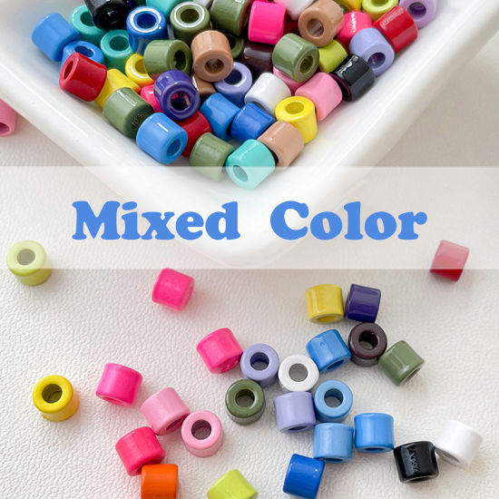 亜鉛合金 スペーサー ビーズ ペンダント チャームト DIY 手作り ハンドメイド ジュエリー アクセサリーを作る ランダムミックスカラー 円筒形 ペインティング 約5mm x 4mm、 穴：約2mm、 10 個 の画像