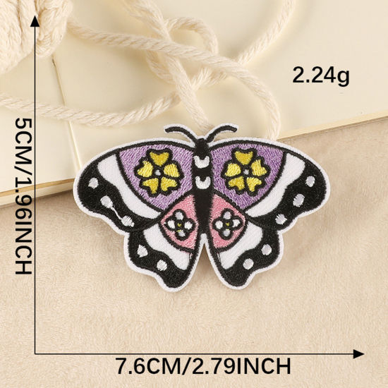 Picture of Polyester Iron On Patches Appliques (With Glue Back) DIY Sewing Craft Clothing Decoration Multicolor Butterfly Animal Flower 7.6cm x 5cm, 1 Piece