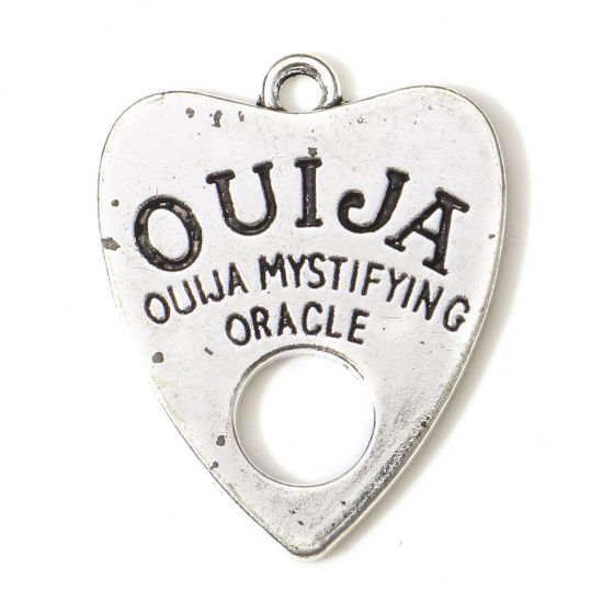 Picture of Zinc Based Alloy Charms Antique Silver Color Ouija Board Heart Message " Ouija " 28mm x 22.5mm, 10 PCs