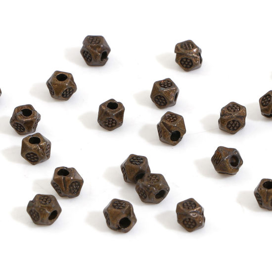 Picture of Zinc Based Alloy Spacer Beads For DIY Jewelry Making Antique Bronze Cube Plum Flower Faceted About 3.5mm x 3.5mm, Hole: Approx 1.2mm, 500 PCs