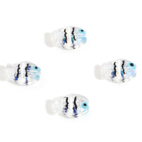 Picture of Lampwork Glass Ocean Jewelry Beads For DIY Jewelry Making Fish Animal Transparent Clear Enamel AB Rainbow Color About 14mm x 10mm, Hole: Approx 0.8mm, 5 PCs