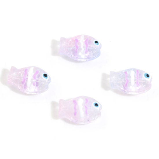 Picture of Lampwork Glass Ocean Jewelry Beads For DIY Jewelry Making Fish Animal Mauve Enamel About 14mm x 10mm, Hole: Approx 0.8mm, 5 PCs