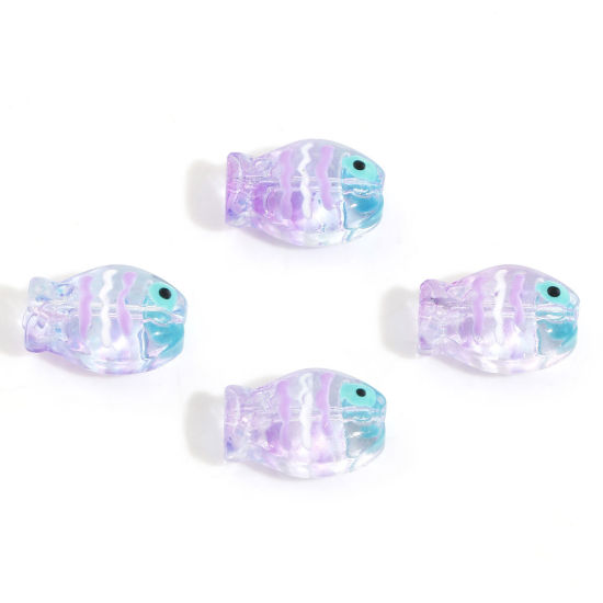 Picture of Lampwork Glass Ocean Jewelry Beads For DIY Jewelry Making Fish Animal Purple Enamel About 14mm x 10mm, Hole: Approx 0.8mm, 5 PCs