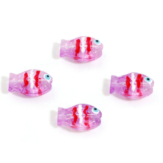 Picture of Lampwork Glass Ocean Jewelry Beads For DIY Jewelry Making Fish Animal Violet Enamel About 14mm x 10mm, Hole: Approx 0.8mm, 5 PCs