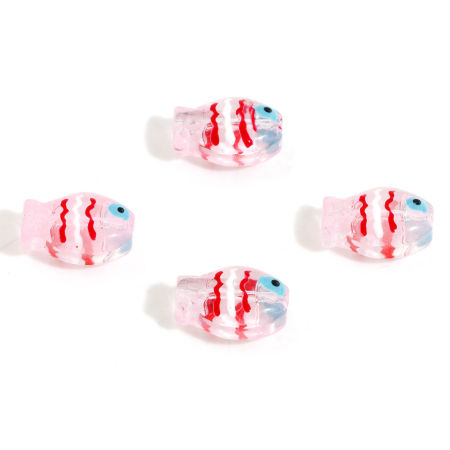 Image de Perles pour DIY Fabrication de Bijoux en Verre au Chalumeau Bijoux d'Océan Poisson Rose Clair Émail 14mm x 10mm, Trou: 0.8mm, 5 Pcs