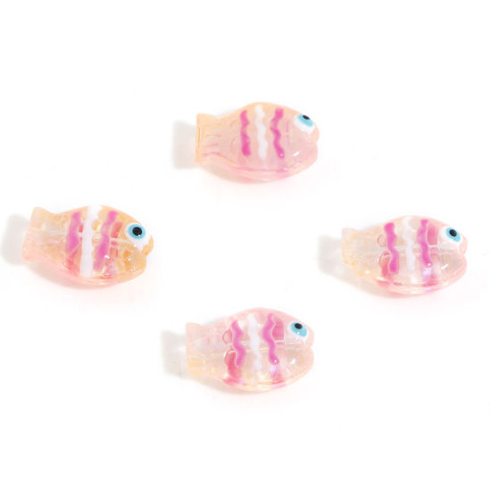 Picture of Lampwork Glass Ocean Jewelry Beads For DIY Jewelry Making Fish Animal Orange Pink Enamel About 14mm x 10mm, Hole: Approx 0.8mm, 5 PCs