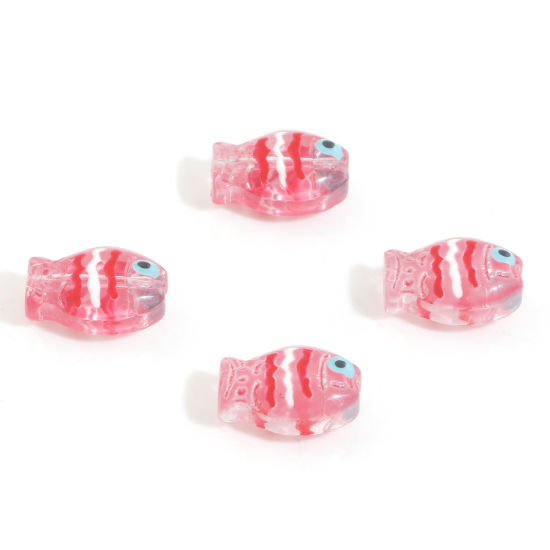 Picture of Lampwork Glass Ocean Jewelry Beads For DIY Jewelry Making Fish Animal Watermelon Red Enamel About 14mm x 10mm, Hole: Approx 0.8mm, 5 PCs