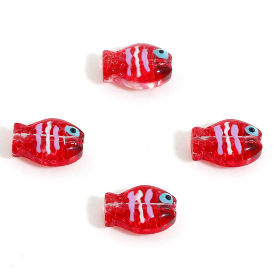 Picture of Lampwork Glass Ocean Jewelry Beads For DIY Jewelry Making Fish Animal Red Enamel About 14mm x 10mm, Hole: Approx 0.8mm, 5 PCs