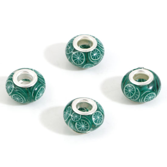 Picture of 10 PCs Resin European Style Large Hole Charm Beads Green Round Lemon Slice 14mm Dia., Hole: Approx 4.6mm