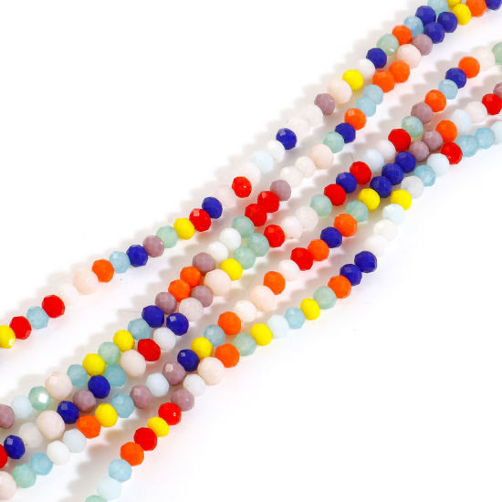 Image de 2 Enfilades (env. 128 - 118 Pcs/Enfilade) Perles pour DIY Fabrication de Bijoux de Charme en Verre Abaque Multicolore Mélangé Au Hasard A Facettes, Env. 4mm Dia, Trou: 0.6mm, 37cm - 33cm long