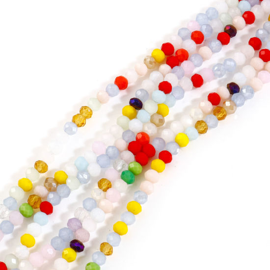 Image de 2 Enfilades (env. 128 - 118 Pcs/Enfilade) Perles pour DIY Fabrication de Bijoux de Charme en Verre Abaque Multicolore Mélangé Au Hasard A Facettes, Env. 4mm Dia, Trou: 0.6mm, 37cm - 33cm long