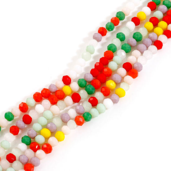 Picture of 2 Strands (Approx 128 - 118 PCs/Strand) Glass Beads For DIY Charm Jewelry Making Abacus Multicolor At Random Mixed Faceted About 4mm Dia, Hole: Approx 0.6mm, 37cm - 33cm long
