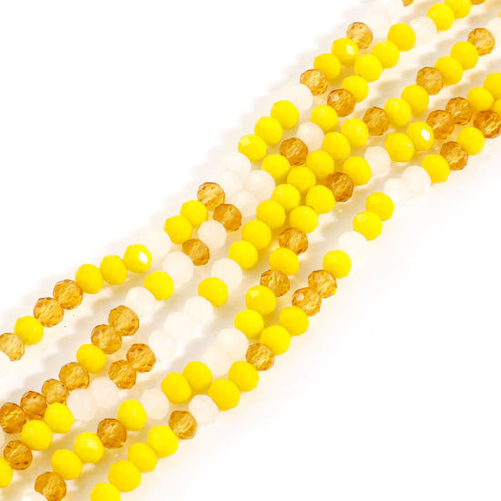 Picture of 2 Strands (Approx 128 - 118 PCs/Strand) Glass Beads For DIY Charm Jewelry Making Abacus Multicolor At Random Mixed Faceted About 4mm Dia, Hole: Approx 0.6mm, 37cm - 33cm long