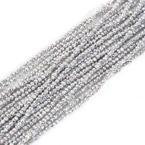 Image de Perles pour DIY Fabrication de Bijoux de Charme en Verre Rond Gris-Argent A Facettes, Env. 2mm Dia, Trou: 0.4mm, 33cm long, 1 Enfilade (env. 165 Pcs/Enfilade)