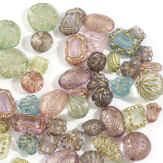 Image de Perles pour DIY Fabrication de Bijoux en Acrylique Rétro Couleur Mélangée Au Hasard Mixte Motif Sculpté 22x19mm - 10mm Dia., Trou: env. 2.2mm, 100 Pcs