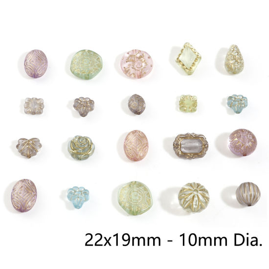 Image de Perles pour DIY Fabrication de Bijoux en Acrylique Rétro Couleur Mélangée Au Hasard Mixte Motif Sculpté 22x19mm - 10mm Dia., Trou: env. 2.2mm, 100 Pcs
