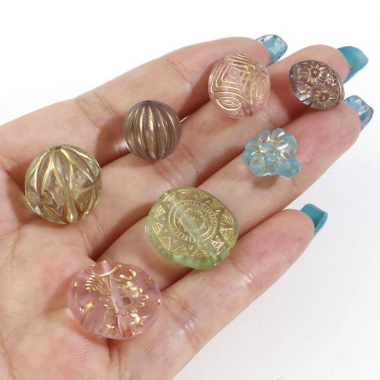 Image de Perles pour DIY Fabrication de Bijoux en Acrylique Rétro Couleur Mélangée Au Hasard Mixte Motif Sculpté 22x19mm - 10mm Dia., Trou: env. 2.2mm, 100 Pcs