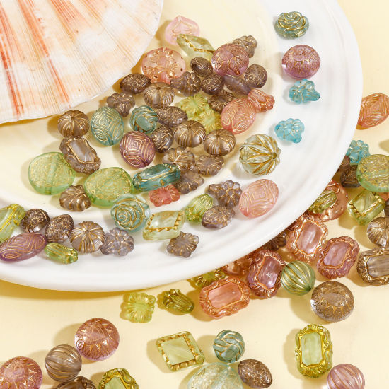 Image de Perles pour DIY Fabrication de Bijoux en Acrylique Rétro Couleur Mélangée Au Hasard Mixte Motif Sculpté 22x19mm - 10mm Dia., Trou: env. 2.2mm, 100 Pcs