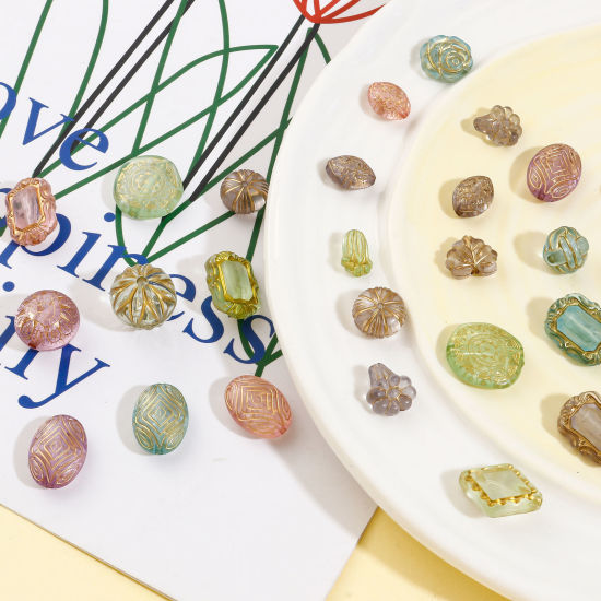 Image de Perles pour DIY Fabrication de Bijoux en Acrylique Rétro Couleur Mélangée Au Hasard Mixte Motif Sculpté 22x19mm - 10mm Dia., Trou: env. 2.2mm, 100 Pcs