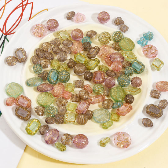 Image de Perles pour DIY Fabrication de Bijoux en Acrylique Rétro Couleur Mélangée Au Hasard Mixte Motif Sculpté 22x19mm - 10mm Dia., Trou: env. 2.2mm, 100 Pcs