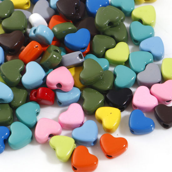 Picture of Zinc Based Alloy Valentine's Day Spacer Beads For DIY Charm Jewelry Making At Random Mixed Color Heart Enamel About 6mm x 5mm, Hole: Approx 1mm, 20 PCs