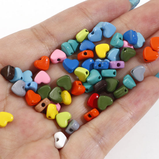 Picture of Zinc Based Alloy Valentine's Day Spacer Beads For DIY Charm Jewelry Making At Random Mixed Color Heart Enamel About 6mm x 5mm, Hole: Approx 1mm, 20 PCs