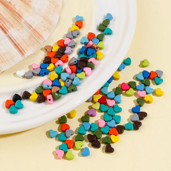 Image de Perles pour DIY Fabrication de Bijoux de Charme en Alliage de Zinc La Saint Valentin Couleur Mélangée Au Hasard Cœur Émail 6mm x 5mm, Trou: env. 1mm, 20 Pcs