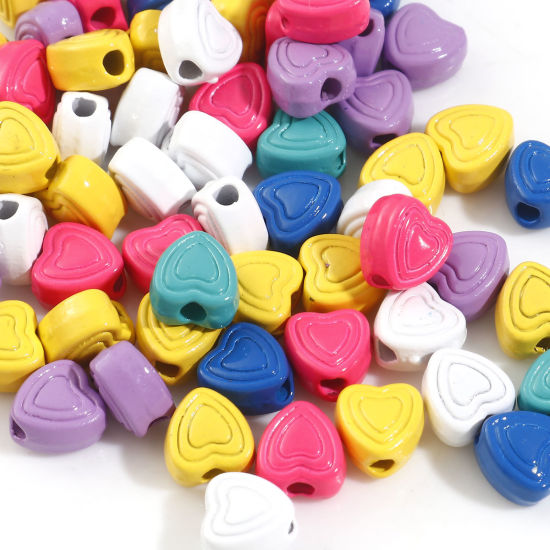 Picture of Zinc Based Alloy Valentine's Day Spacer Beads For DIY Charm Jewelry Making At Random Mixed Color Heart Enamel About 6mm x 6mm, Hole: Approx 1.4mm, 20 PCs