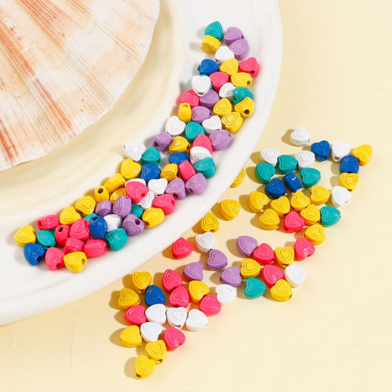 Picture of Zinc Based Alloy Valentine's Day Spacer Beads For DIY Charm Jewelry Making At Random Mixed Color Heart Enamel About 6mm x 6mm, Hole: Approx 1.4mm, 20 PCs