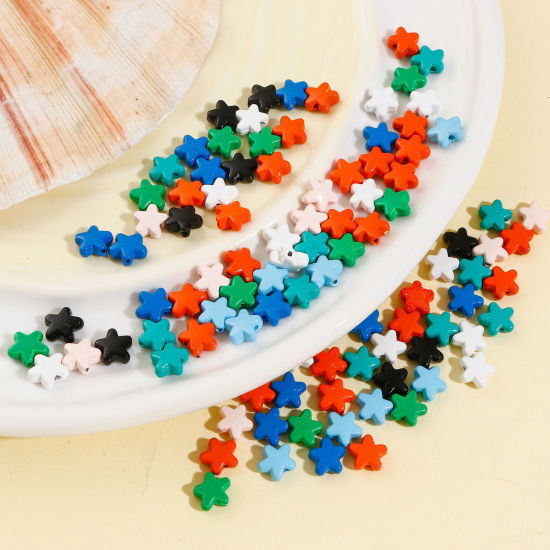 Picture of Zinc Based Alloy Ocean Jewelry Spacer Beads For DIY Charm Jewelry Making At Random Mixed Color Pentagram Star Enamel About 8mm x 7mm, Hole: Approx 1mm, 20 PCs