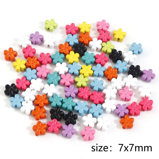 Picture of Zinc Based Alloy Flora Collection Spacer Beads For DIY Charm Jewelry Making At Random Mixed Color Flower Enamel About 7mm x 7mm, Hole: Approx 1mm, 20 PCs