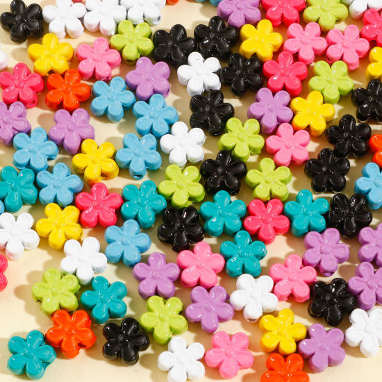 Picture of Zinc Based Alloy Flora Collection Spacer Beads For DIY Charm Jewelry Making At Random Mixed Color Flower Enamel About 7mm x 7mm, Hole: Approx 1mm, 20 PCs