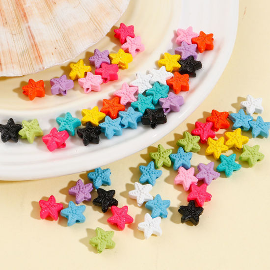 Picture of Zinc Based Alloy Ocean Jewelry Spacer Beads For DIY Charm Jewelry Making At Random Mixed Color Star Fish Enamel About 11mm x 10mm, Hole: Approx 2mm, 10 PCs