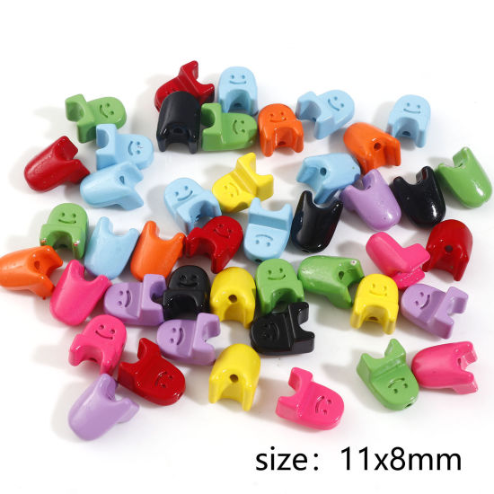 Picture of Zinc Based Alloy Spacer Beads For DIY Charm Jewelry Making At Random Mixed Color Chair Smile Enamel About 11mm x 8mm, Hole: Approx 1.2mm, 10 PCs