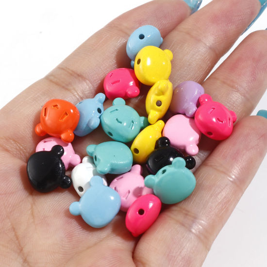 Picture of Zinc Based Alloy Spacer Beads For DIY Charm Jewelry Making At Random Mixed Color Bear Head Animal Enamel About 11mm x 9.5mm, Hole: Approx 1mm, 10 PCs