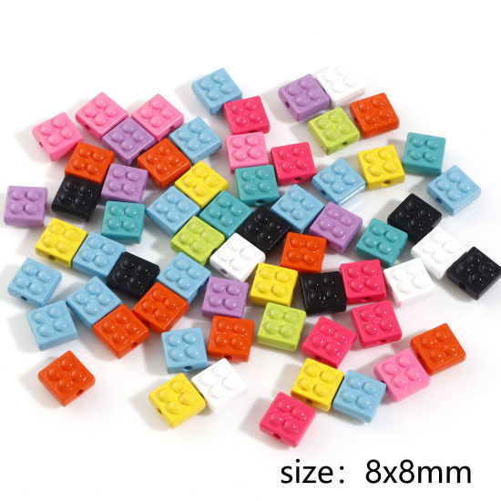Picture of Zinc Based Alloy Spacer Beads For DIY Charm Jewelry Making At Random Mixed Color Square Enamel About 8mm x 8mm, Hole: Approx 1.2mm, 10 PCs