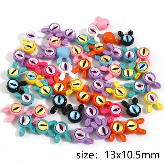 Picture of Zinc Based Alloy Spacer Beads For DIY Charm Jewelry Making At Random Mixed Color Rabbit Animal Eye Enamel About 13mm x 10.5mm, Hole: Approx 1.2mm, 5 PCs